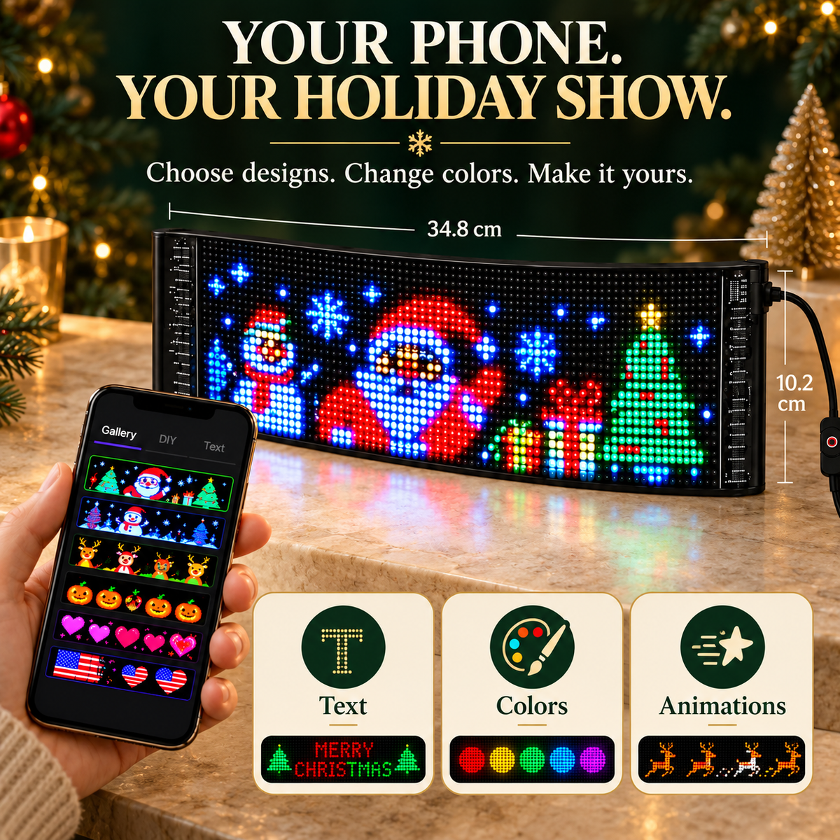 DIY Christmas LED Pixel Display App-Controlled Custom Messages & Animations