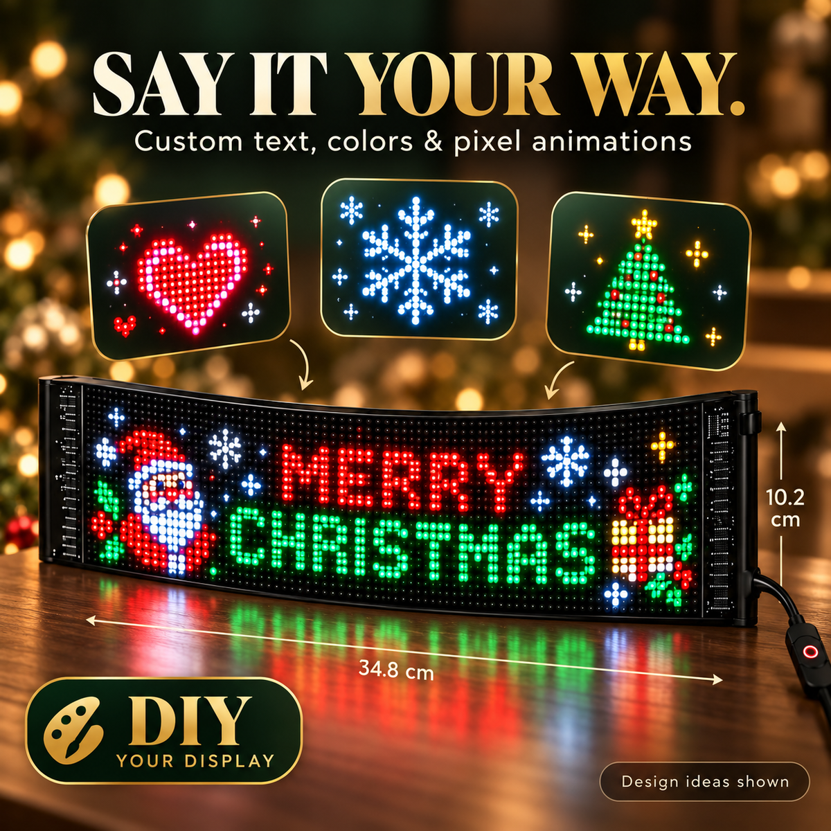 DIY Christmas LED Pixel Display App-Controlled Custom Messages & Animations