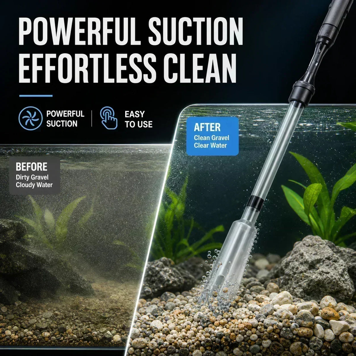 NOW! Electric Aquarium Gravel Cleaner Powerful Suction Fish Tank Vacuum Siphon, Easy Gravel Cleaning & Water Changing