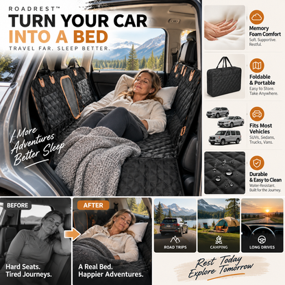NOW! Car Rear-Seat Memory Foam Travel Mattress Foldable SUV Sedan Truck Camping Bed