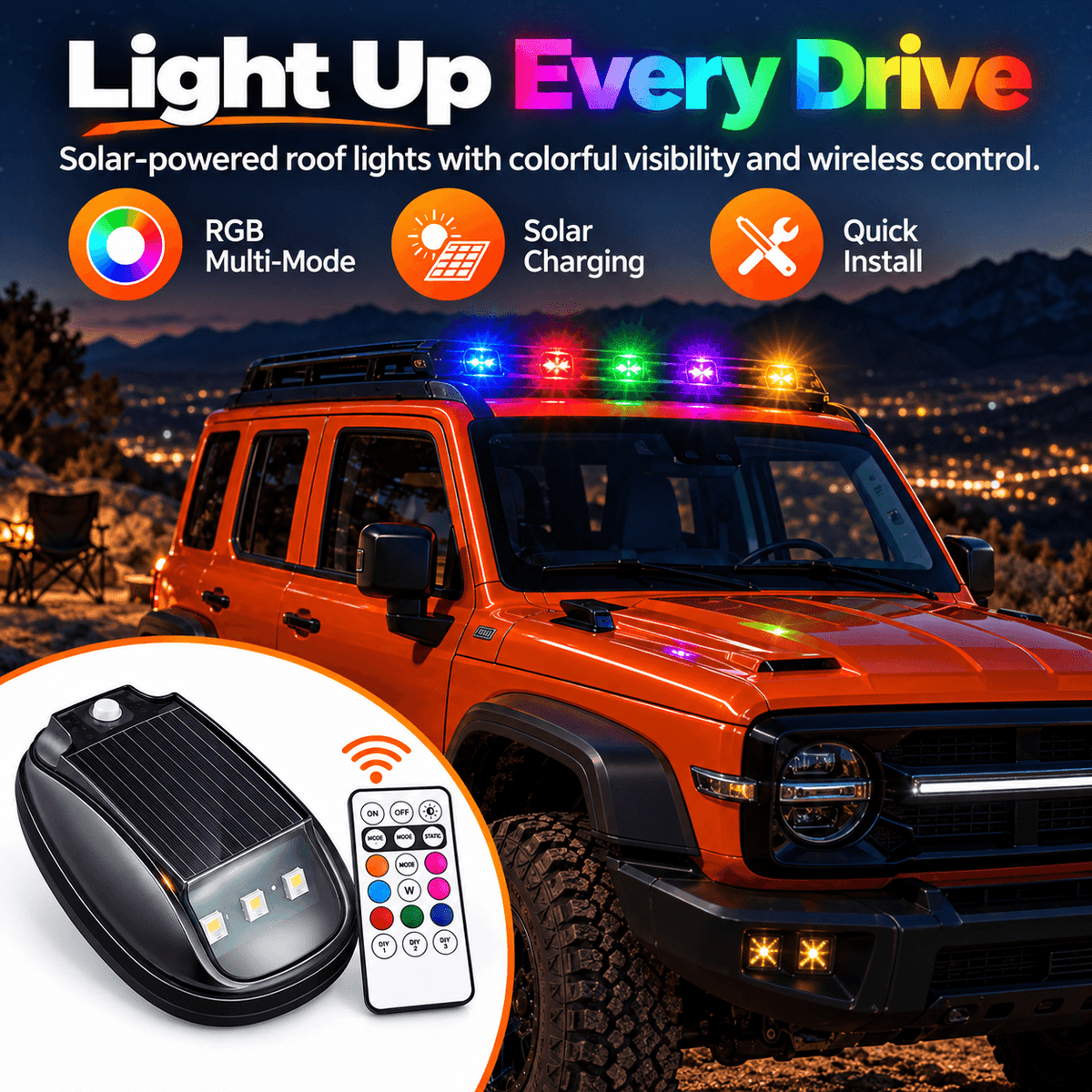 Solar RGB Roof Lights with Wireless Remote, Waterproof Design & Easy Install