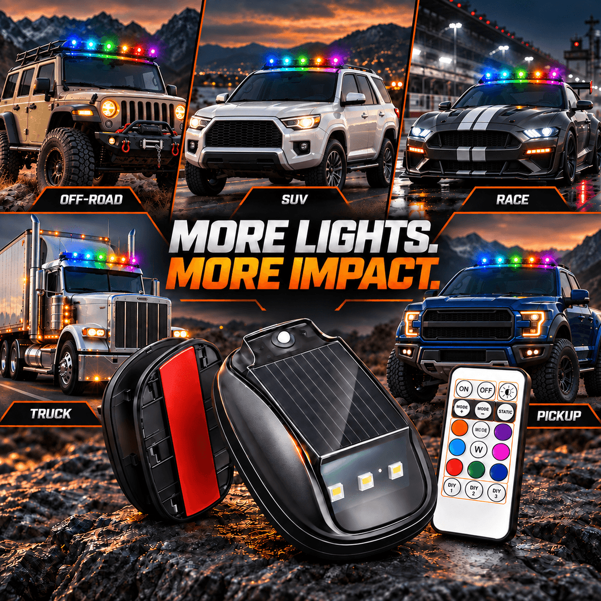 Solar RGB Roof Lights with Wireless Remote, Waterproof Design & Easy Install