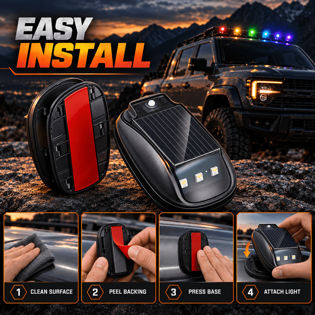 Solar RGB Roof Lights with Wireless Remote, Waterproof Design & Easy Install