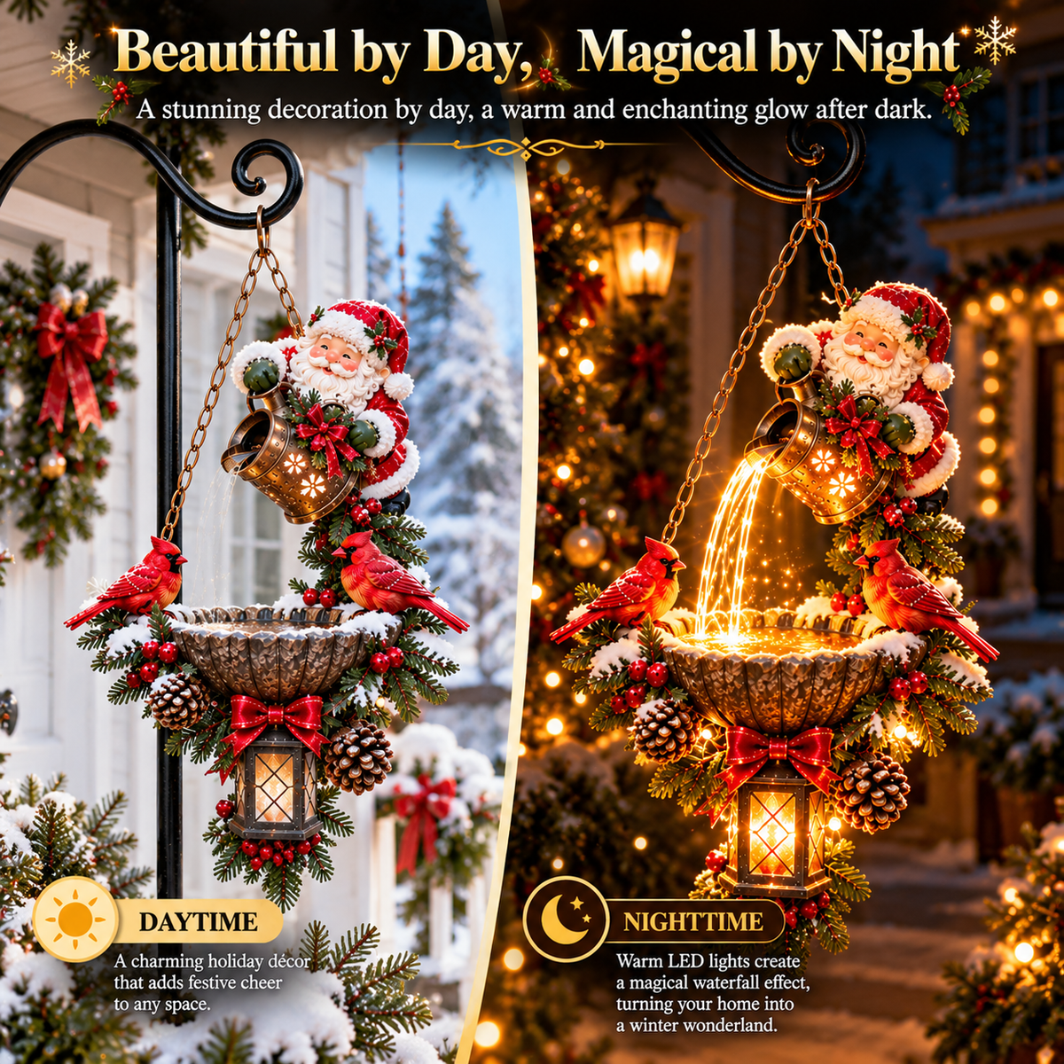Santa s Magical Light Pour Cardinal Christmas Hanging Garden Lantern