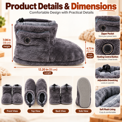 Heated Plush Slipper Boots Cozy Warm Indoor Winter Slippers