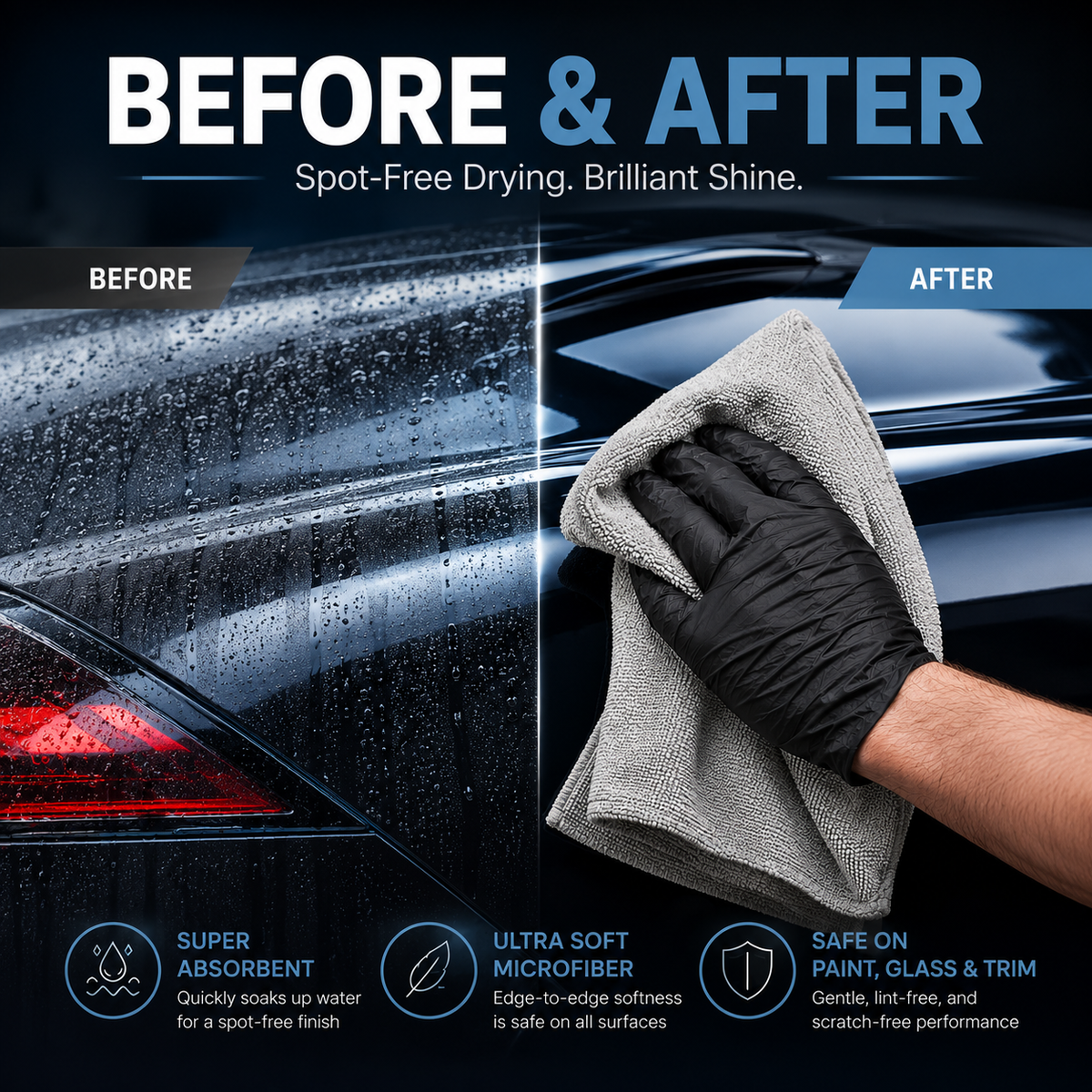 Ultra Absorbent Microfiber Drying Towels Scratch-Free Car Detailing Cloth for Paint, Glass & Trim