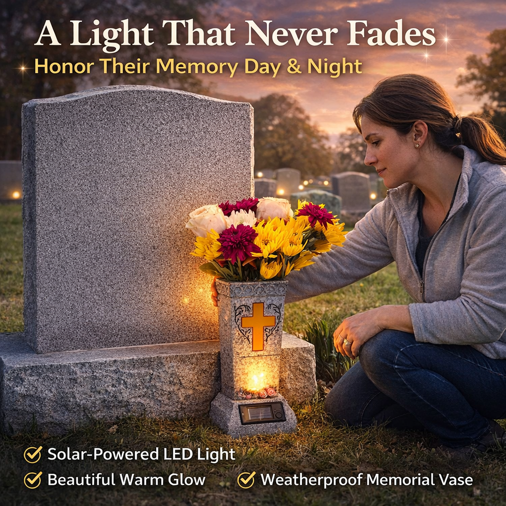 Solar LED Grave Vase with Ground Spike, Weatherproof Design