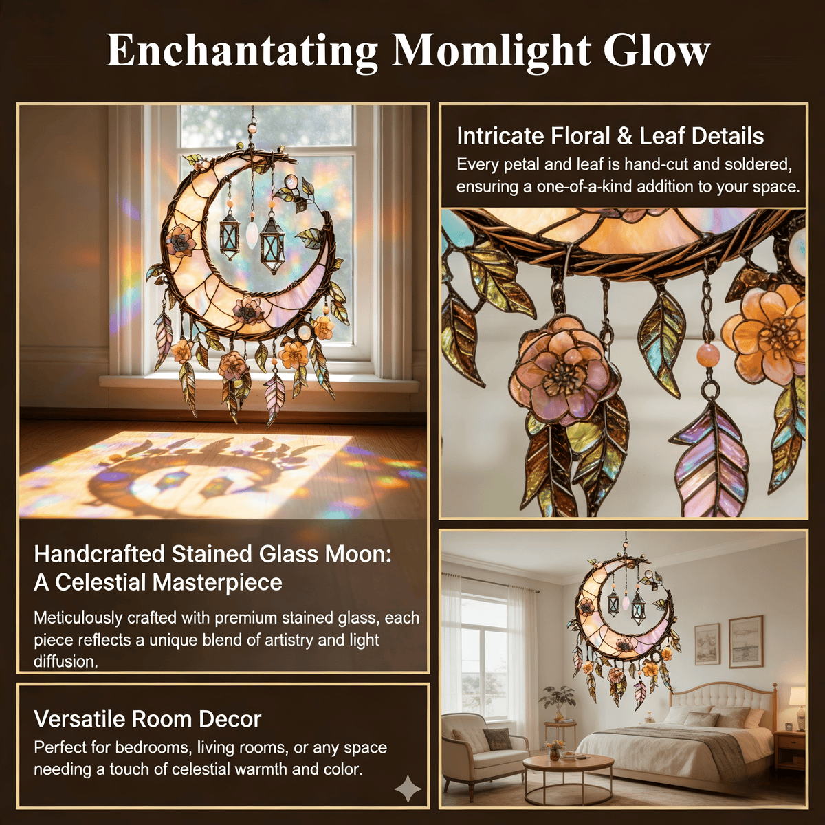 Hand-Painted Moon and Floral Window Decor