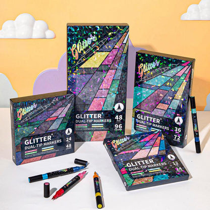 Glitter Effect Brush Markers: Create Sparkling Art Smoothly ( 24-96 Colors | Smooth No Clog | No Bleed Through )