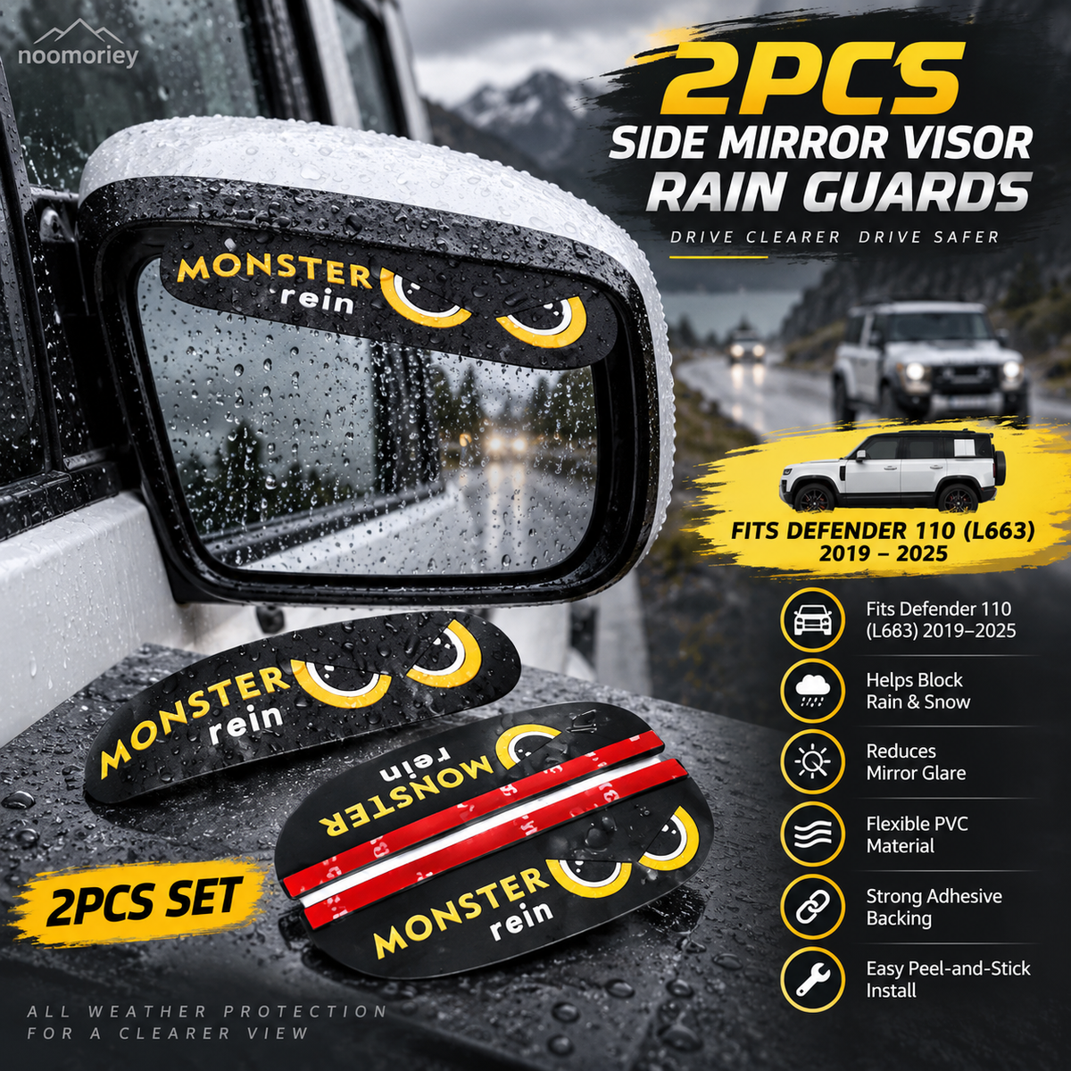 🌧️ Defender 110 Side Mirror Rain Visors – 2PCS Weather Guard Set