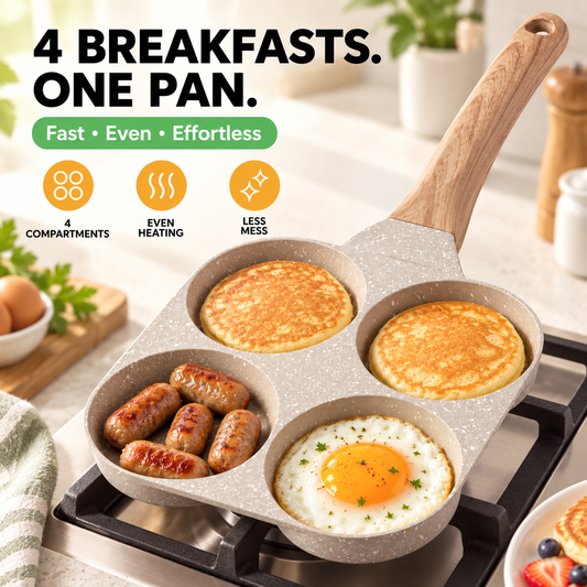 Multifunctional 4 Holes Skillet With Handle Wooden Handle