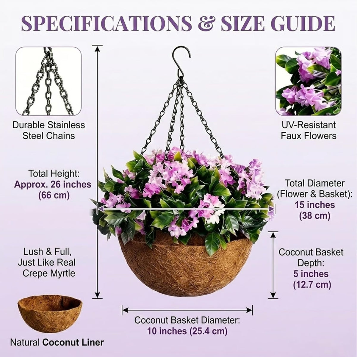 Faux Crepe Myrtle Hanging Baskets Ultra-Realistic (2 pcs)