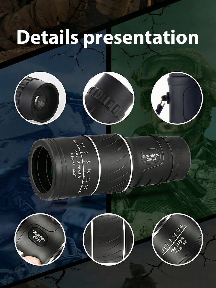 16x52 High Definition Monocular Telescope with Smartphone Adapter Waterproof FMC Multi Layer Lens Portable Long Range