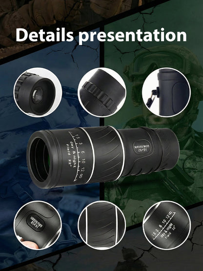 16x52 High Definition Monocular Telescope with Smartphone Adapter Waterproof FMC Multi Layer Lens Portable Long Range