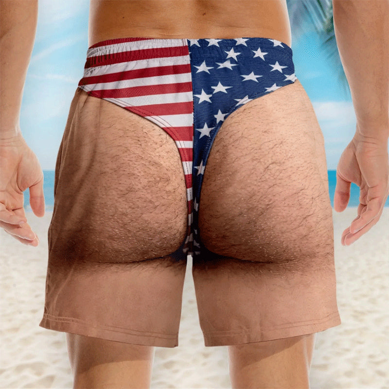 Personalized Custom Funny Patriotic Swim Trunks for Men, USA Flag Print Quick Dry Board Shorts, Summer Beach Swimwear