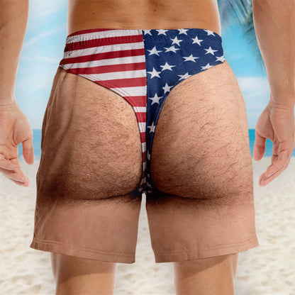 Personalized Custom Funny Patriotic Swim Trunks for Men, USA Flag Print Quick Dry Board Shorts, Summer Beach Swimwear