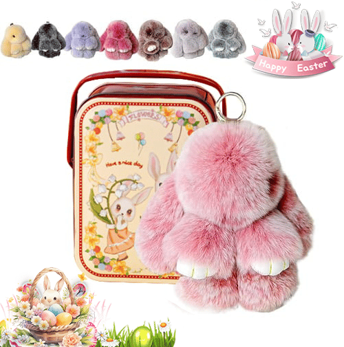 Easter Cute Bunny Plush Keychain - Iron Box Gift Option, Easter Sweet Surprise