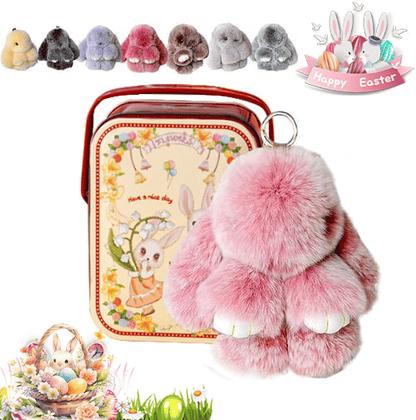 Easter Cute Bunny Plush Keychain - Iron Box Gift Option, Easter Sweet Surprise