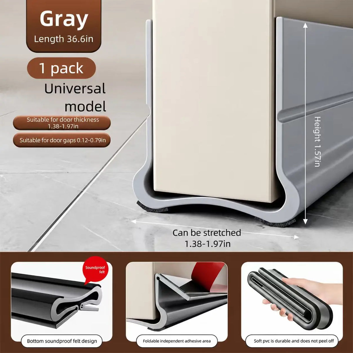 Triple Seal Under-Door Draft Stopper Self-Adhesive PVC Weather Strip