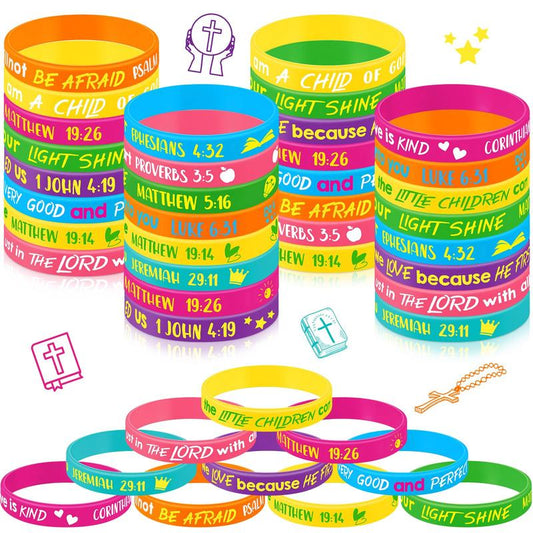 30/60PCS Bible Verse Bracelets Christian Faith Wristbands for Church Events, Youth Groups & Sunday School Rewards