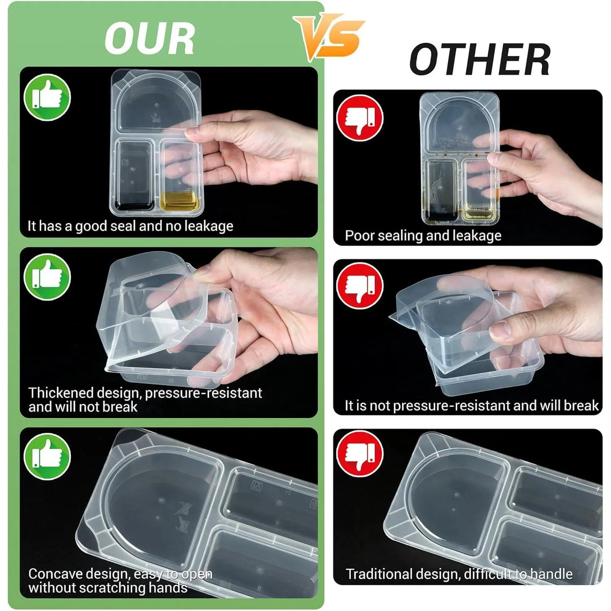 Dual Compartment Disposable Food Containers Leakproof Takeout Boxes with Sauce Compartments