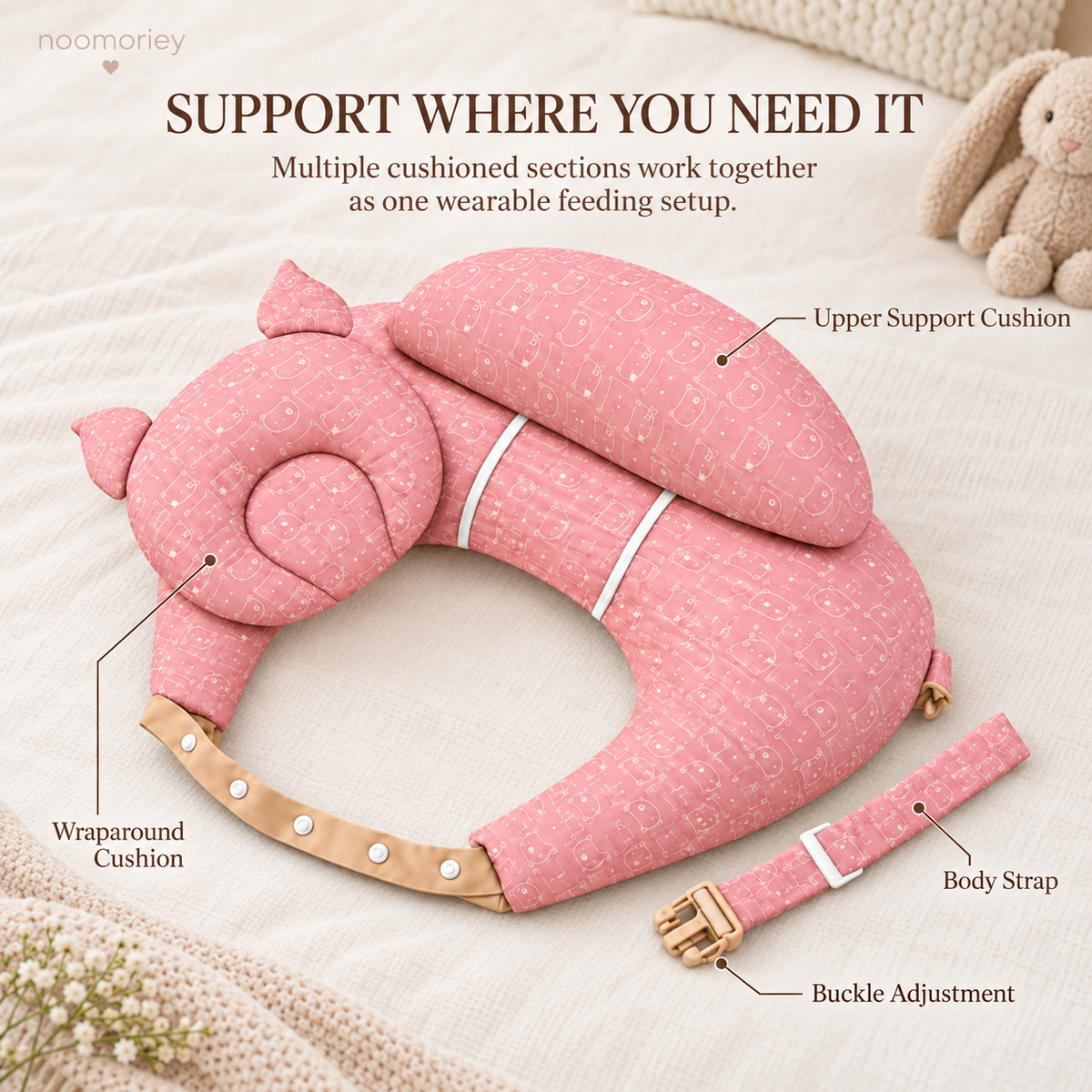 Wearable Nursing Pillow Wraparound Feeding Cushion with Adjustable Strap