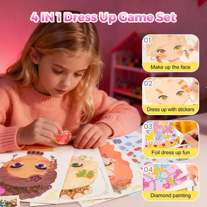 Special Diamond Painting & Princess Book Makeup Craft Kits Foil Art Books Set Play on Paper for Girl Handcraft Easter