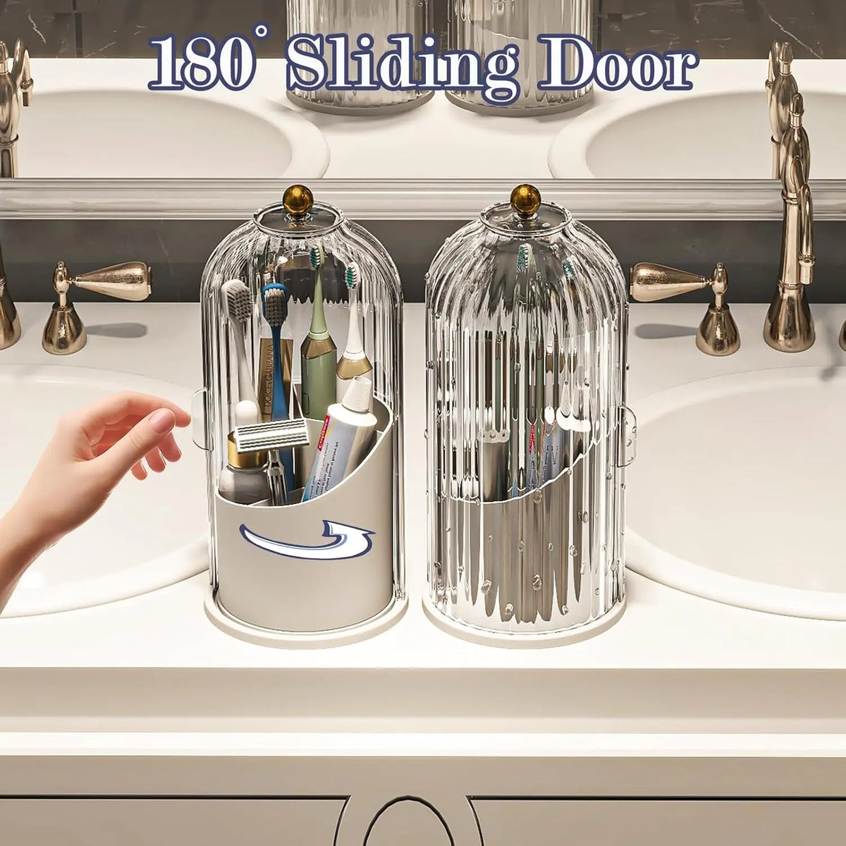 360° Rotating Makeup Brush Organizer – Clear Acrylic Cosmetic Storage Holder with Dust-Proof Lid
