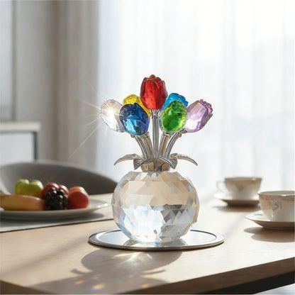 Everlasting Crystal Rose Flower Figurine in Vase
