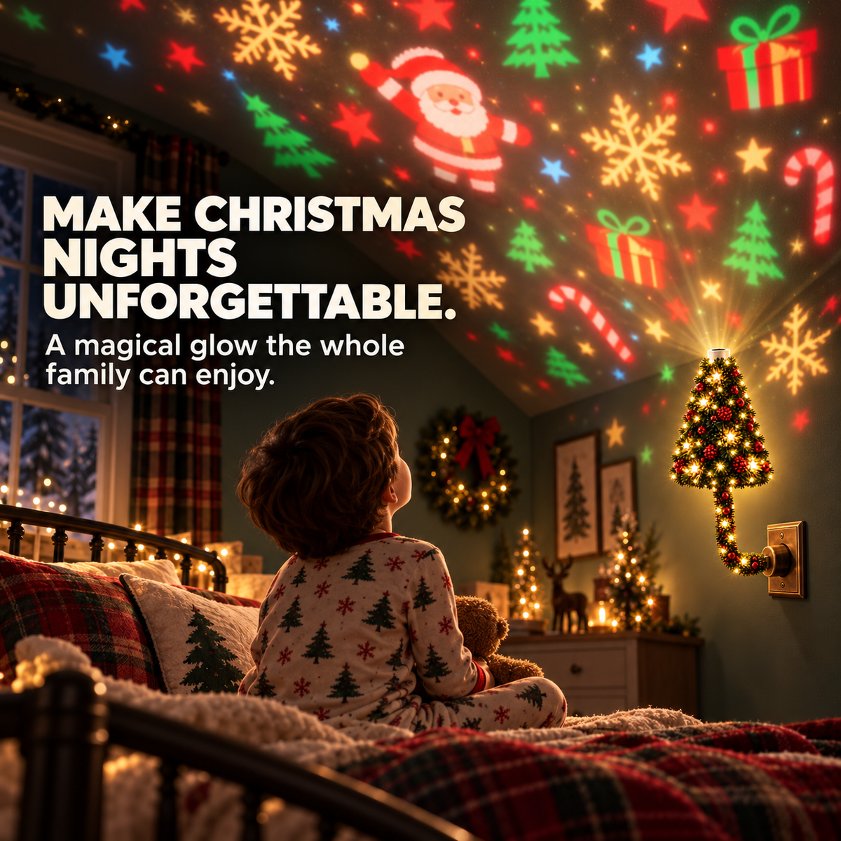 Plug-In Christmas Tree Projection Night Light Instant Holiday Room Decor