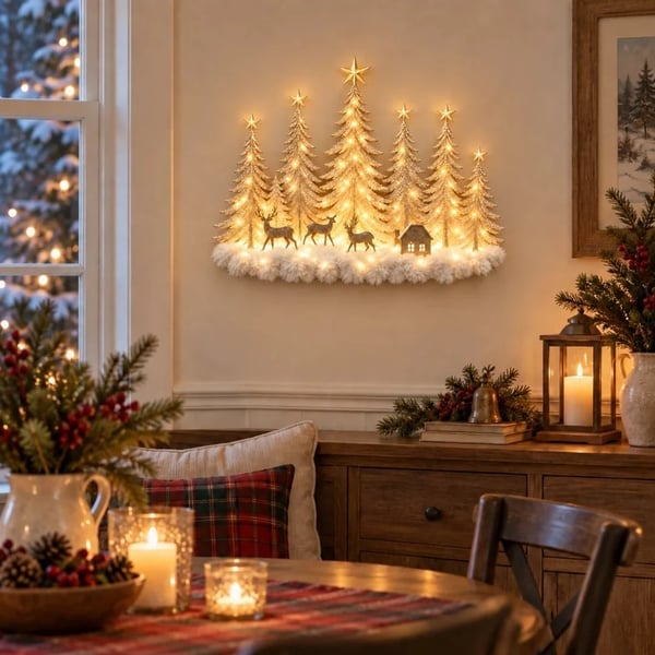 Step Into an Enchanted Winter Grove: Lighted Christmas Woodland Forest Wall Decor
