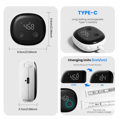Smart Bluetooth-Enabled Digital Measuring Tape for Body Measurements (Waist, Chest, Thighs, etc.) Rechargeable