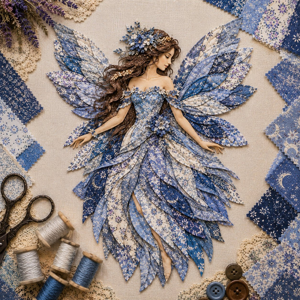 Premium Fairy Patchwork DIY Kit | High-Quality Layered Fabric with Floral Wings DIY Handmade Fantasy Wall Decor