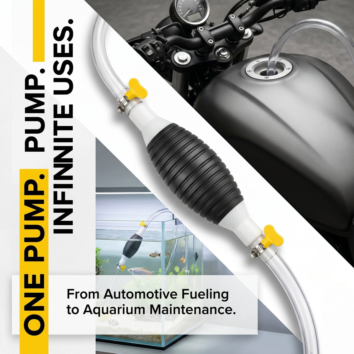 2M Siphon Hand Pump with Shut-Off Valve | Fuel Transfer Pump for Cars & Motorcycles