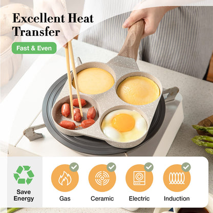 Multifunctional 4 Holes Skillet With Handle Wooden Handle