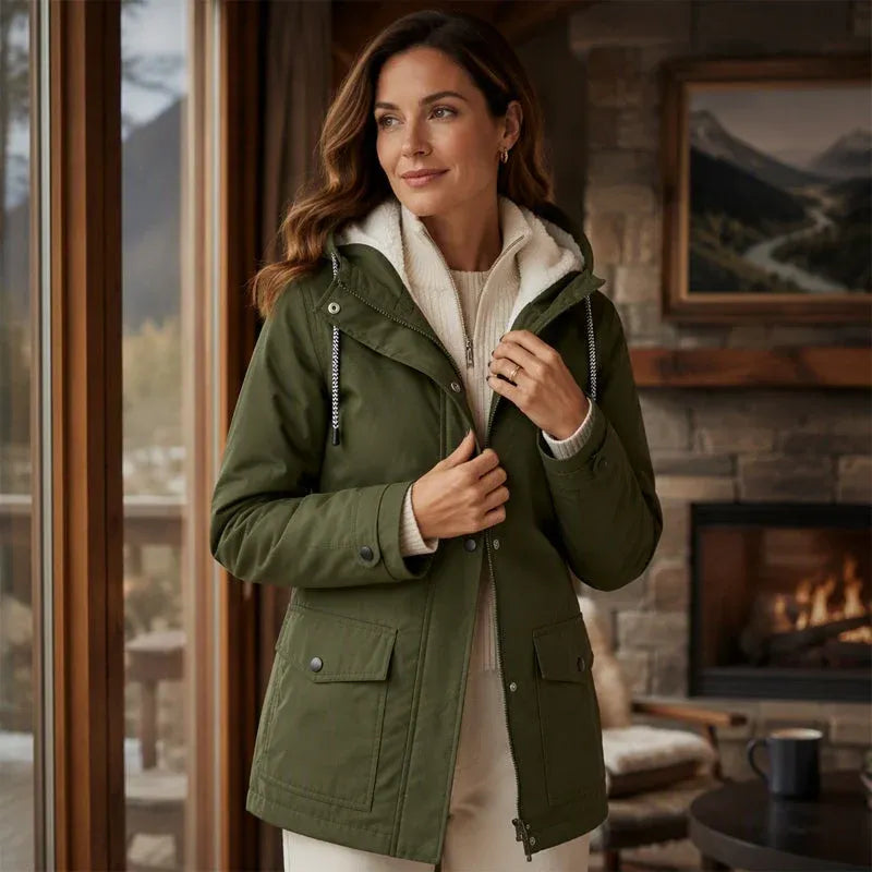 Women's Plush-Lined Windproof Hooded Jacket