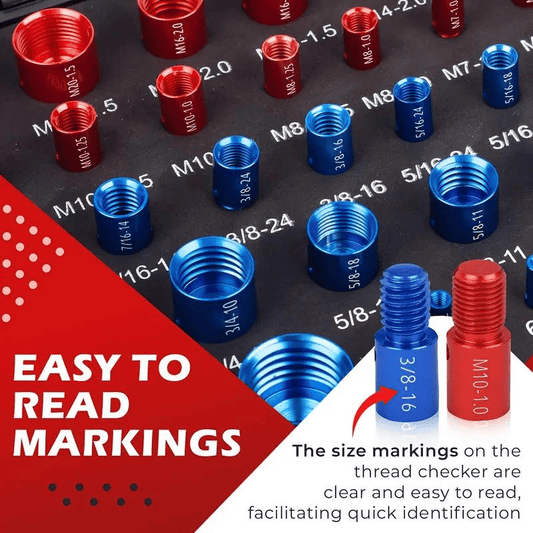 Portable Bolt & Nut Size Gauge 44-Piece Inch & Metric Thread Checker, Clear Markings, Stainless Steel, Tool Box Included