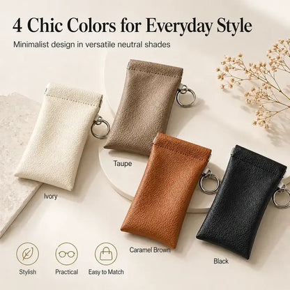 Elastic Opening PU Leather Sunglasses Pouch Soft Portable Anti Scratch Eyeglasses Storage Protective Bag