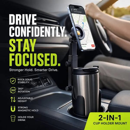 2026 Arrival Car Cup Holder Phone Mount 360 Adjustable, Strong N52 Magnet, One-Hand Operation, Fits All Phones
