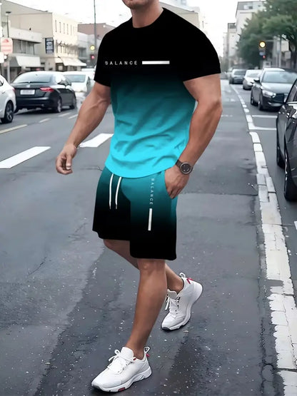 Best Gift For Father's Day Men's Gradient Fitness 2-Piece Set