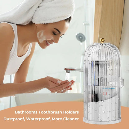 360° Rotating Makeup Brush Organizer – Clear Acrylic Cosmetic Storage Holder with Dust-Proof Lid