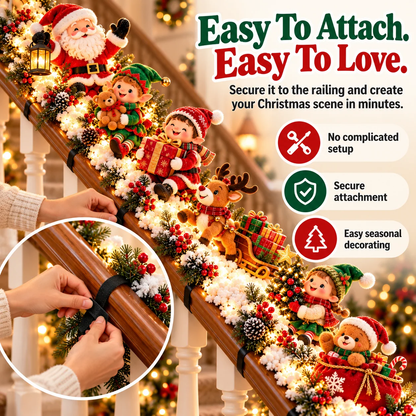 Santa s Staircase Workshop Lighted 6-Piece Christmas Stair Railing Decor