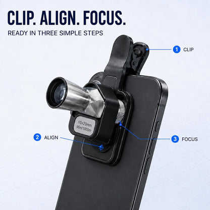 10 20 Mini Monocular Phone Telescope Pocket Long-Distance Viewer with Adjustable Smartphone Clip