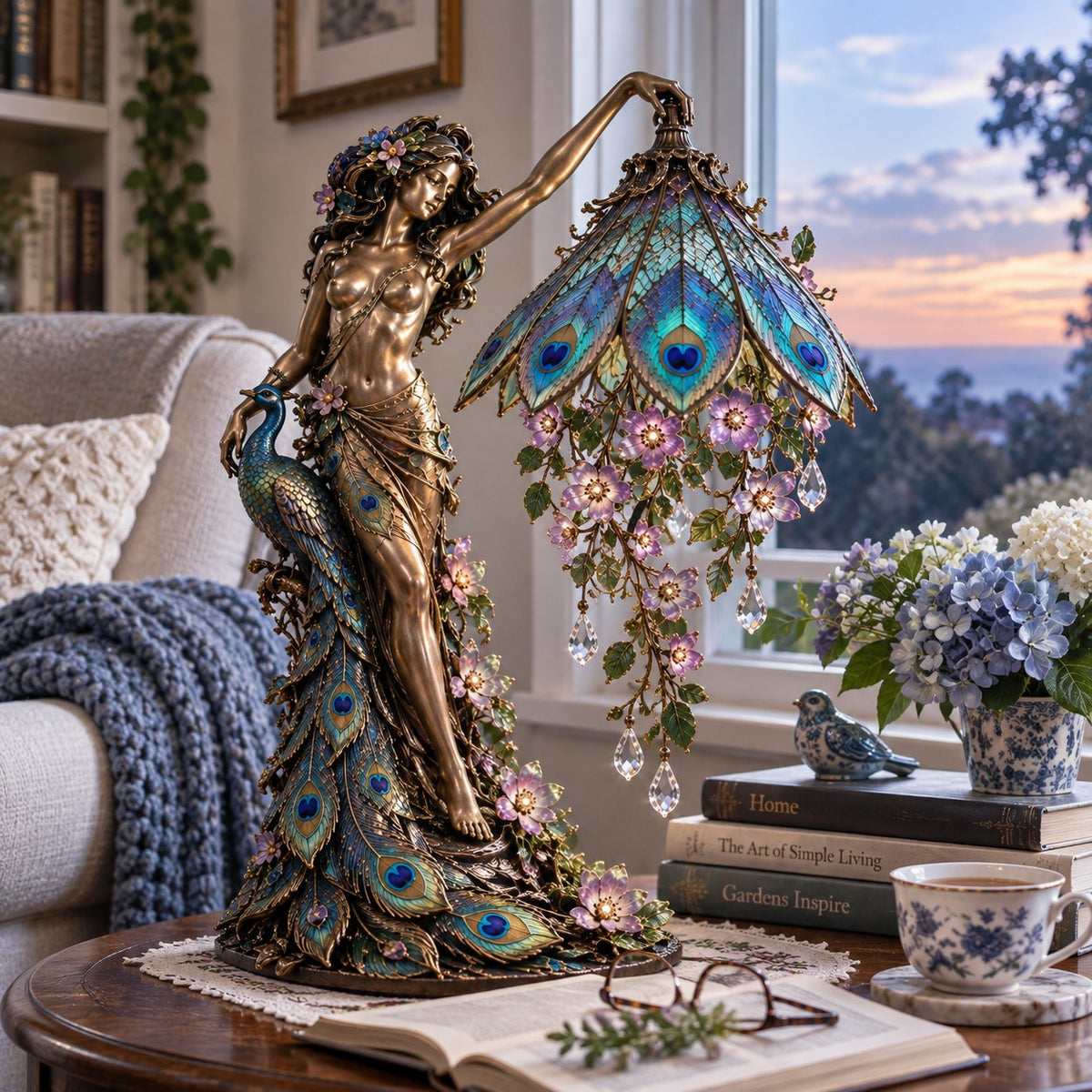 Peacock Goddess Stained Table Lamp