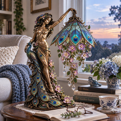 Peacock Goddess Stained Table Lamp
