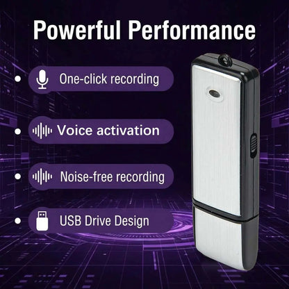 USB Flash Drive Voice Recorder 2-in-1 Voice Activated, Smart Noise Reduction, Auto File Save