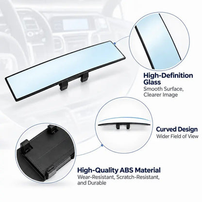 HD Convex Panoramic Rearview Mirror, Clip-On Car Interior Mirror