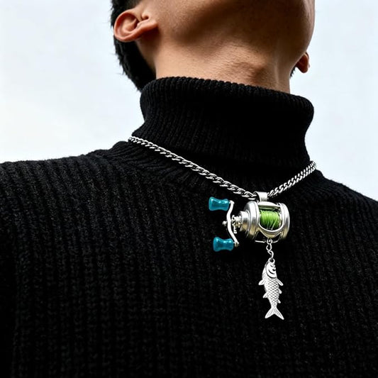 Mini Fishing Reel Necklace, Fishing Reel Necklace with Rotatable Handle and Precision Detailed for Friend, Family Member
