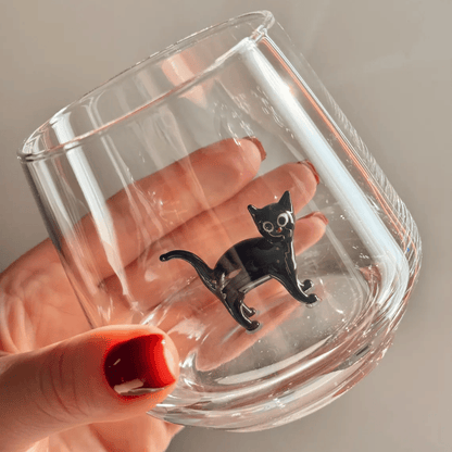 Handmade Murano-Style Cat Wine Glass Whimsical Art Glass for Cat Lovers