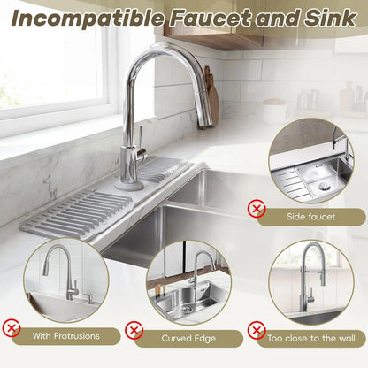 Silicone Faucet Splash Guard Mat - Sloped Drain Sink Water Catcher for Kitchen & Bathroom